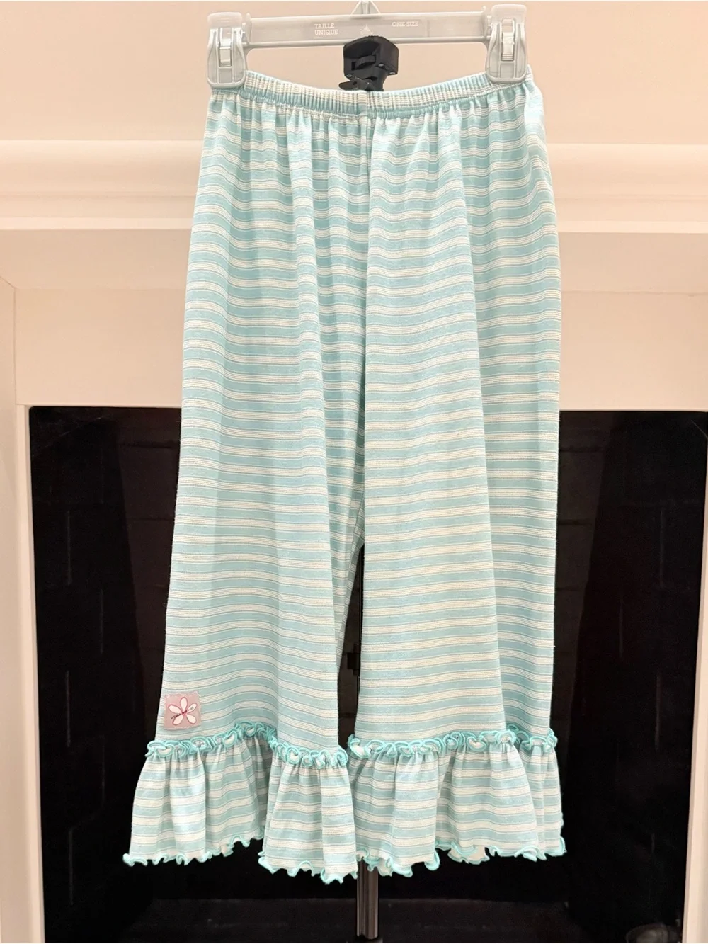 Love Me Not Aqua Stripe Ruffle Pajama Pants-Girls 7